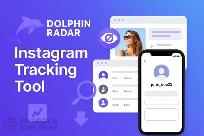 Dolphin Radar promotional artwork showing an Instagram tracking concept