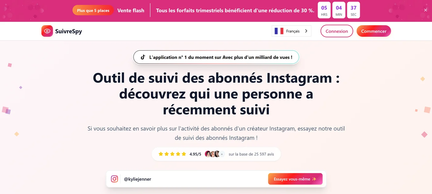 FollowSpy public landing page in French, with a username search field