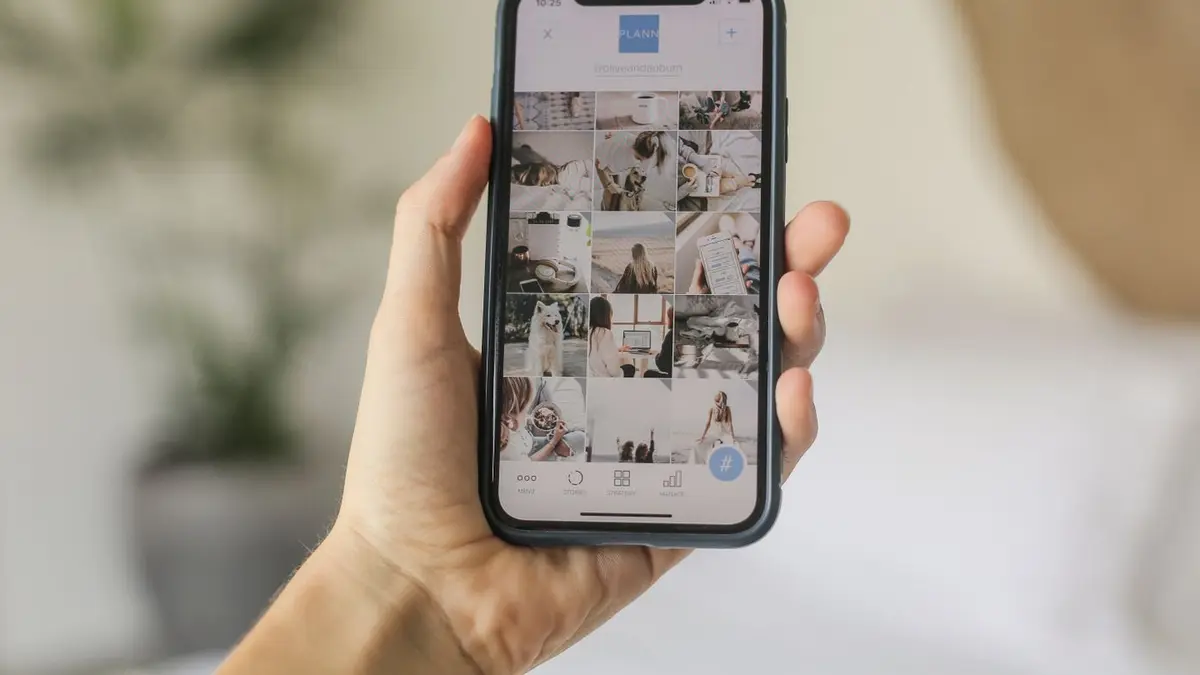 A hand holding a smartphone with a social media app open