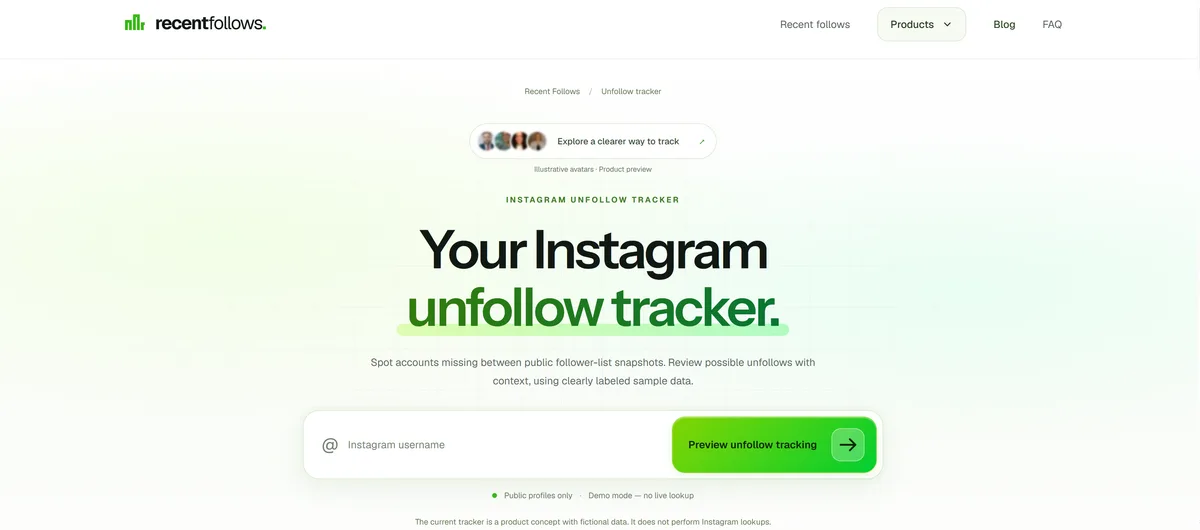 Recent Follows Instagram unfollow tracker product preview